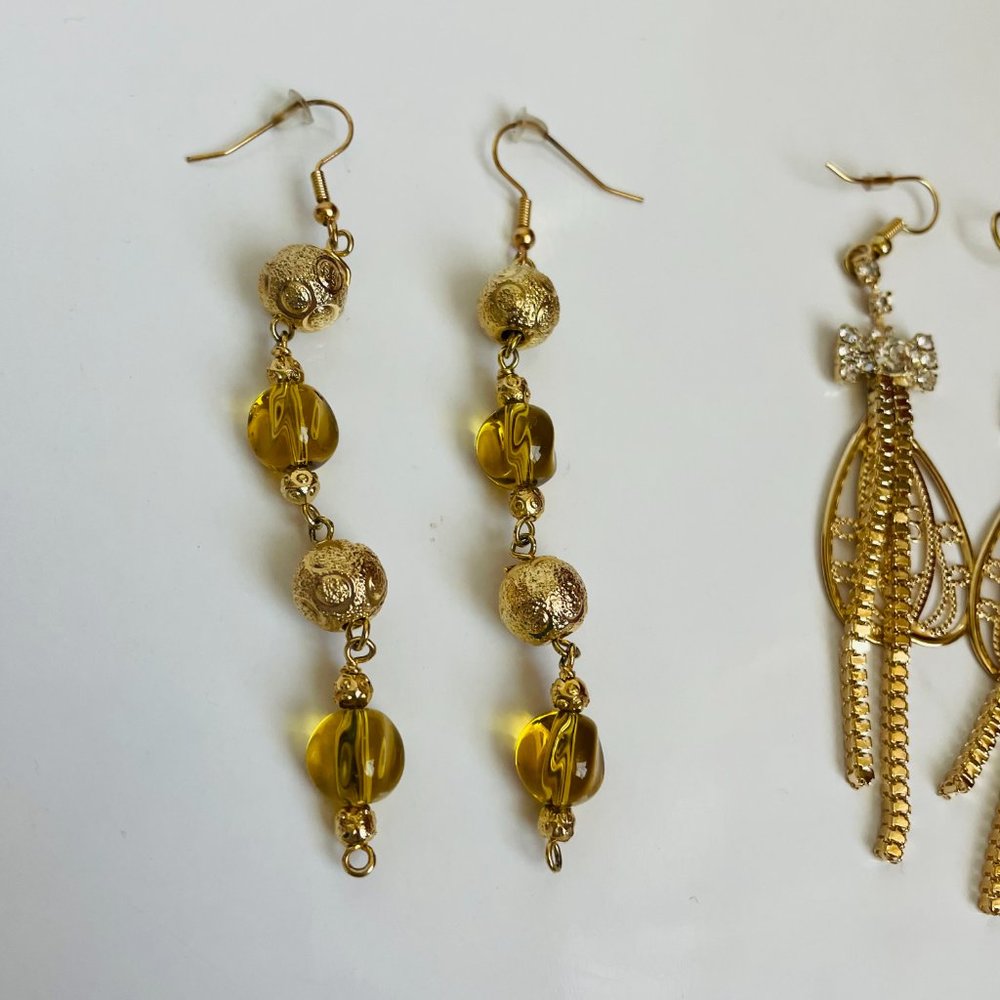 Boho Trendy Gold Long Drop Dangle Earrings 3 1/2-4” Lot of 2 Pairs NWOT - Picture 7 of 7